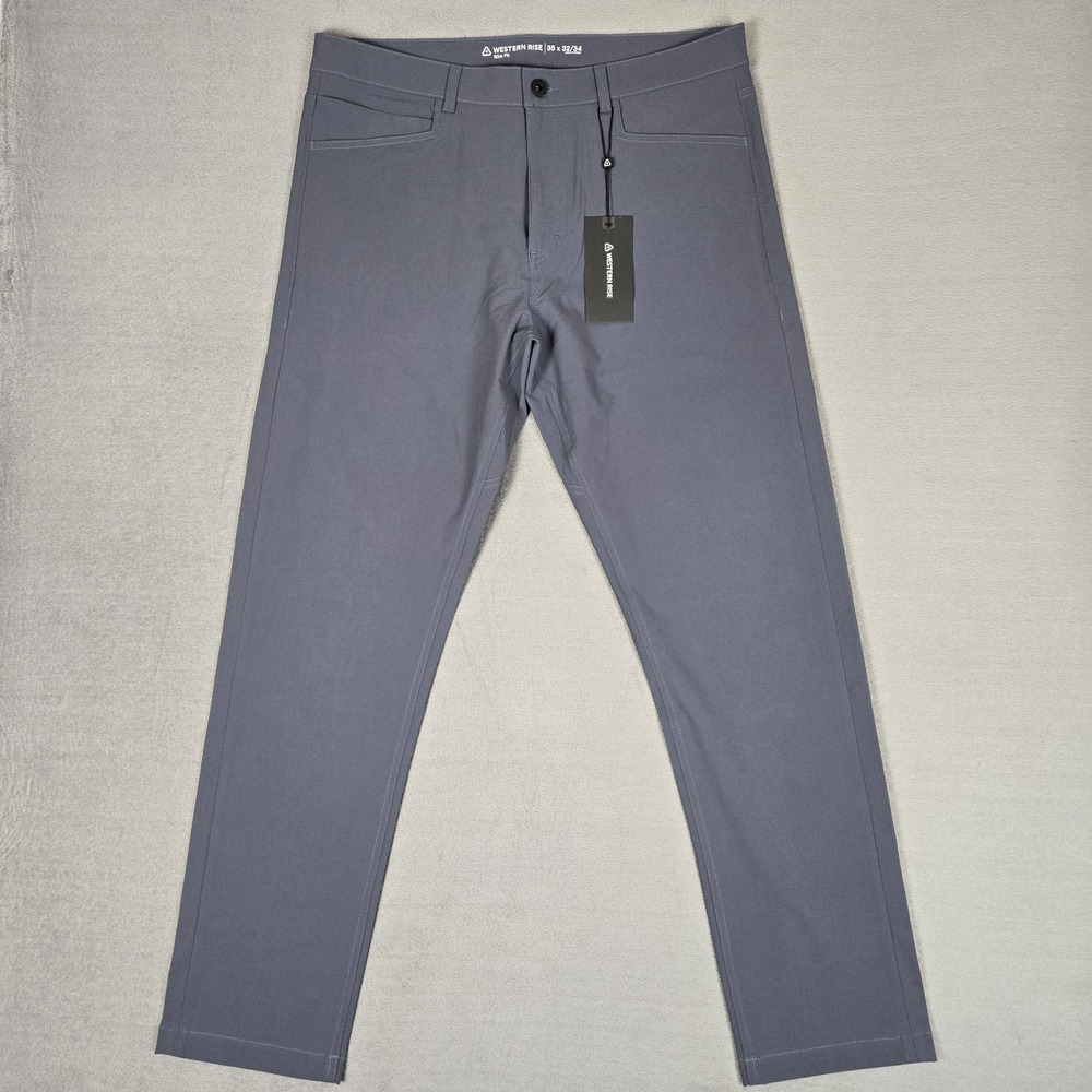 Western Rise Pants Mens 35x32 Blue Grey Evolution Slim Fit Travel Stretch NEW